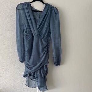 Windsor Glitter Rush sheer blue chiffon v neck dress (never worn)